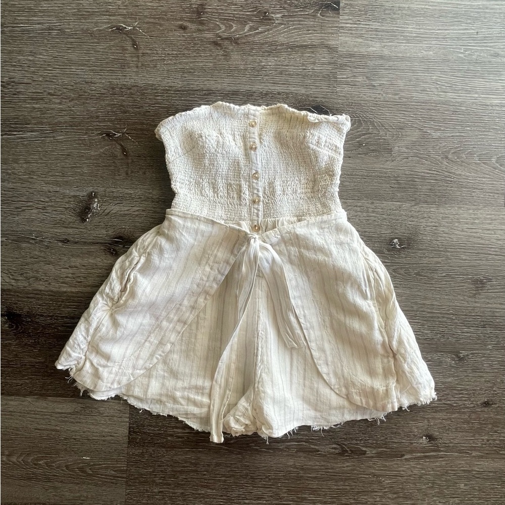 Free People Cream Smocked Top